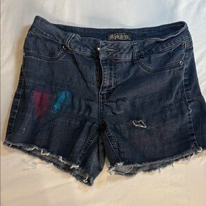d. jeans Dark Blue Denim Cutoff Shorts with Paint Detail